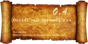 Oszlányi Annamária névjegykártya
